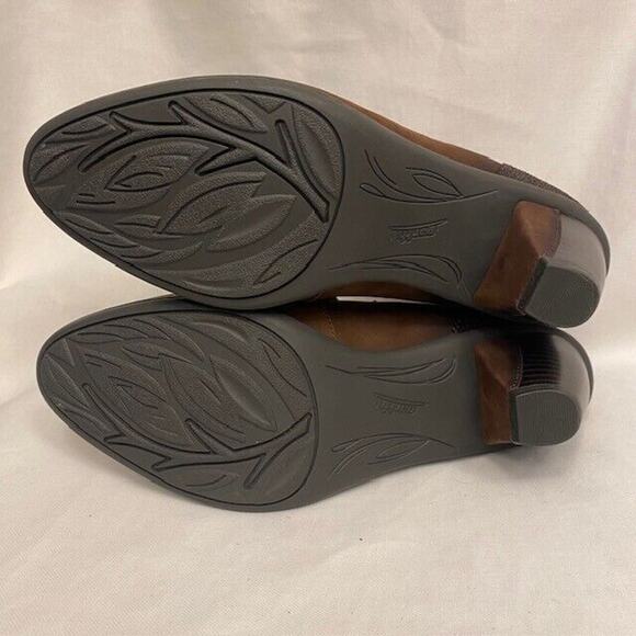 EARTH Amber Brown Leather Womens 8.5 Criss Cross Strap Ankle Bootie Heel Shoes - Picture 6 of 9